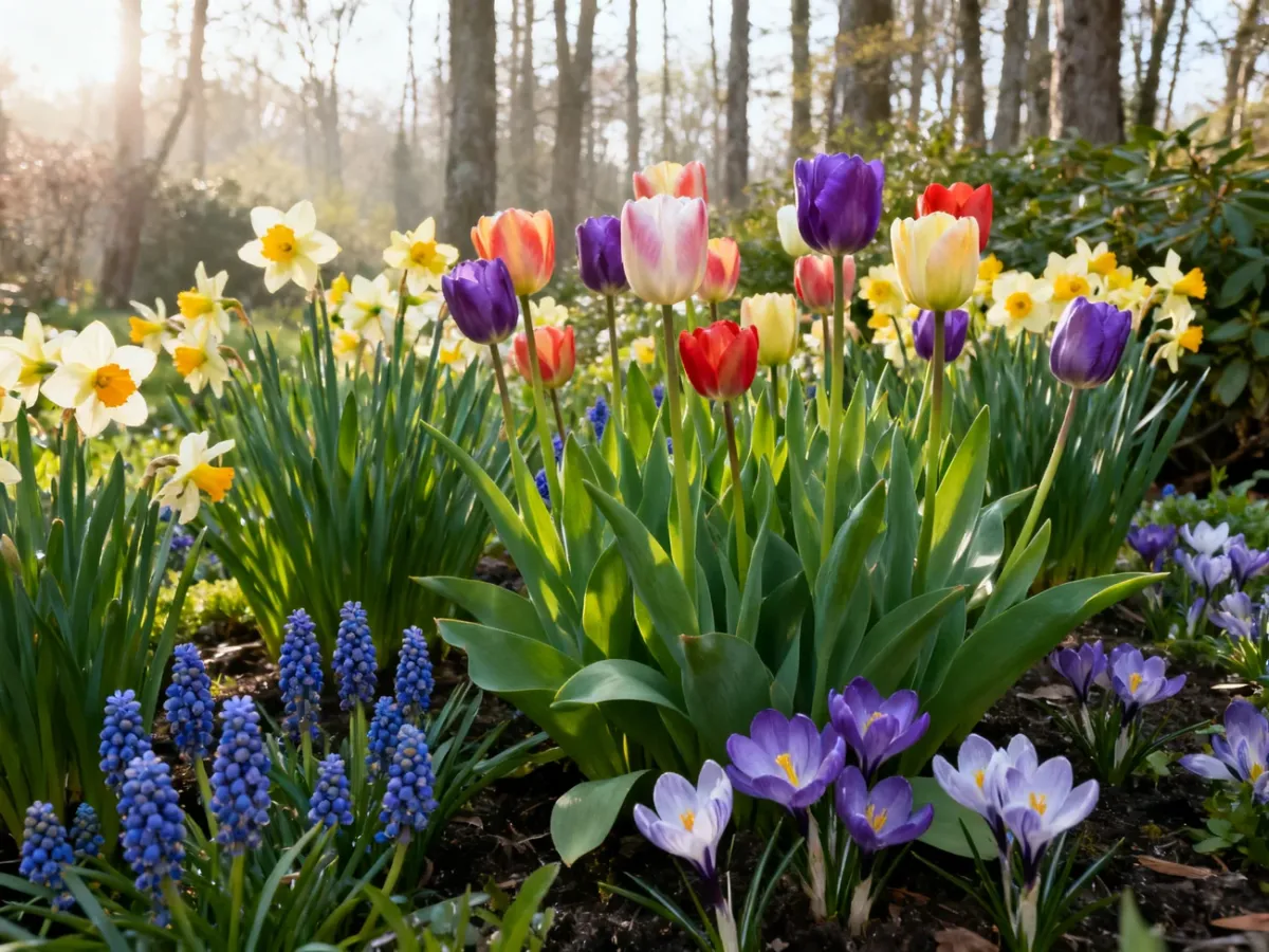Wieloletnie tulipany botaniczne i inne kwiaty cebulowe w naturalistycznej rabacie